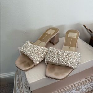 Pearl Embellished Champagne Sandals